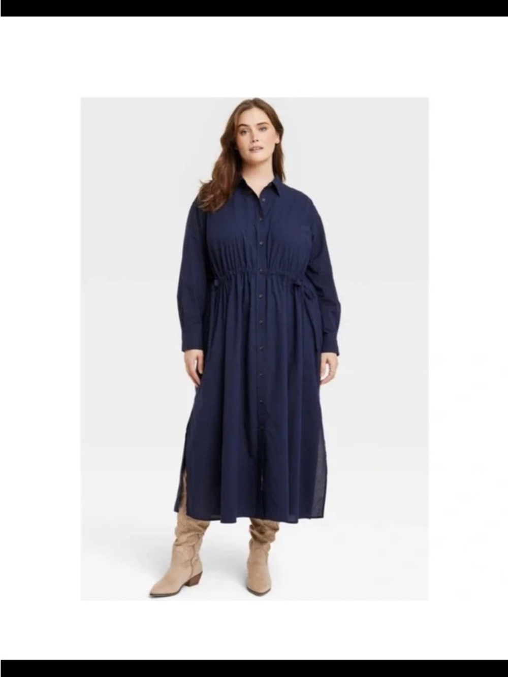 Universal thread Navy Button-Front Long Sleeve Shirt Dress 2XL